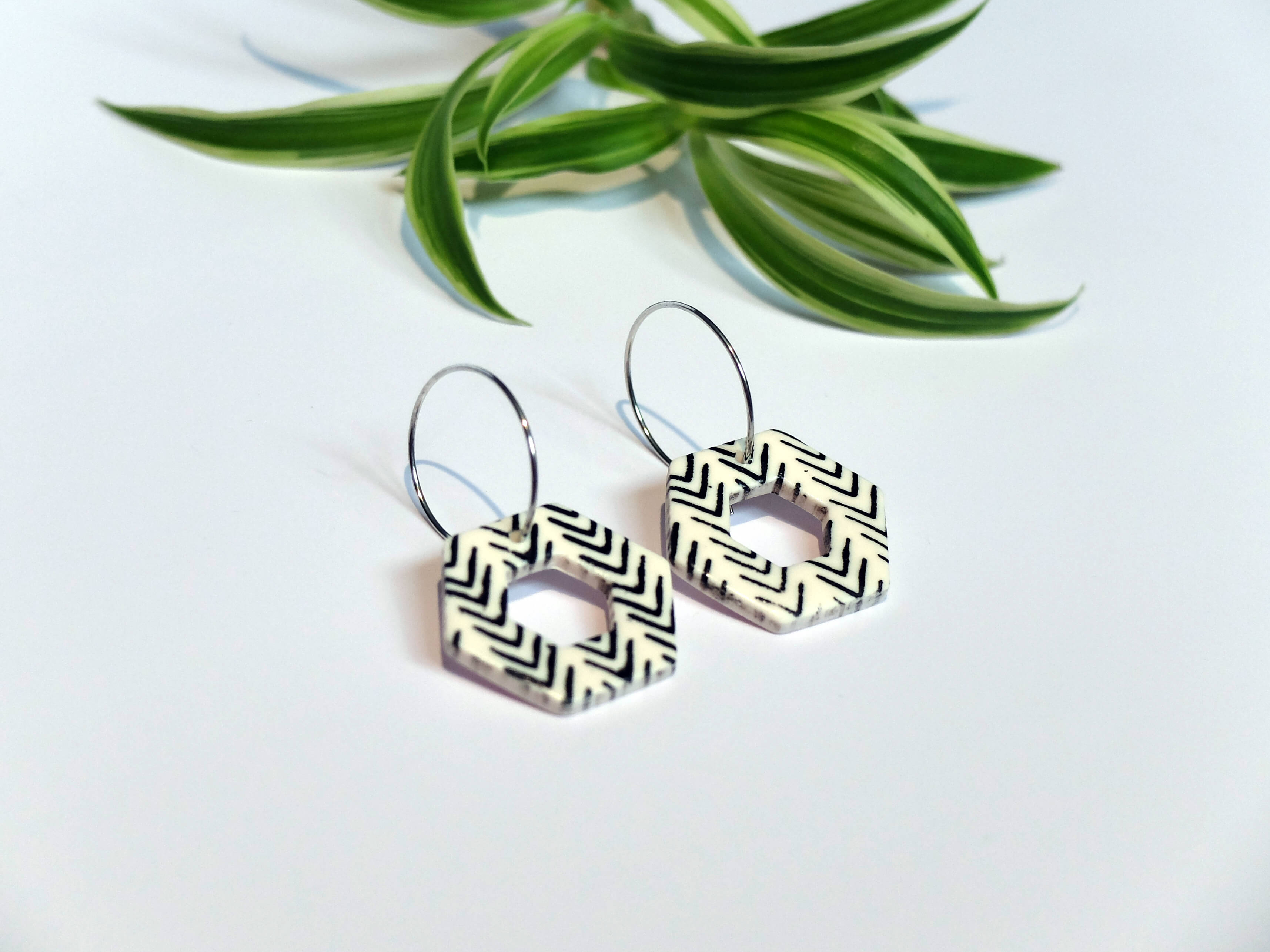 Geometric hoops side view - lightweight polymer clay earrings - Polly Plant Handmade in Yorkshire