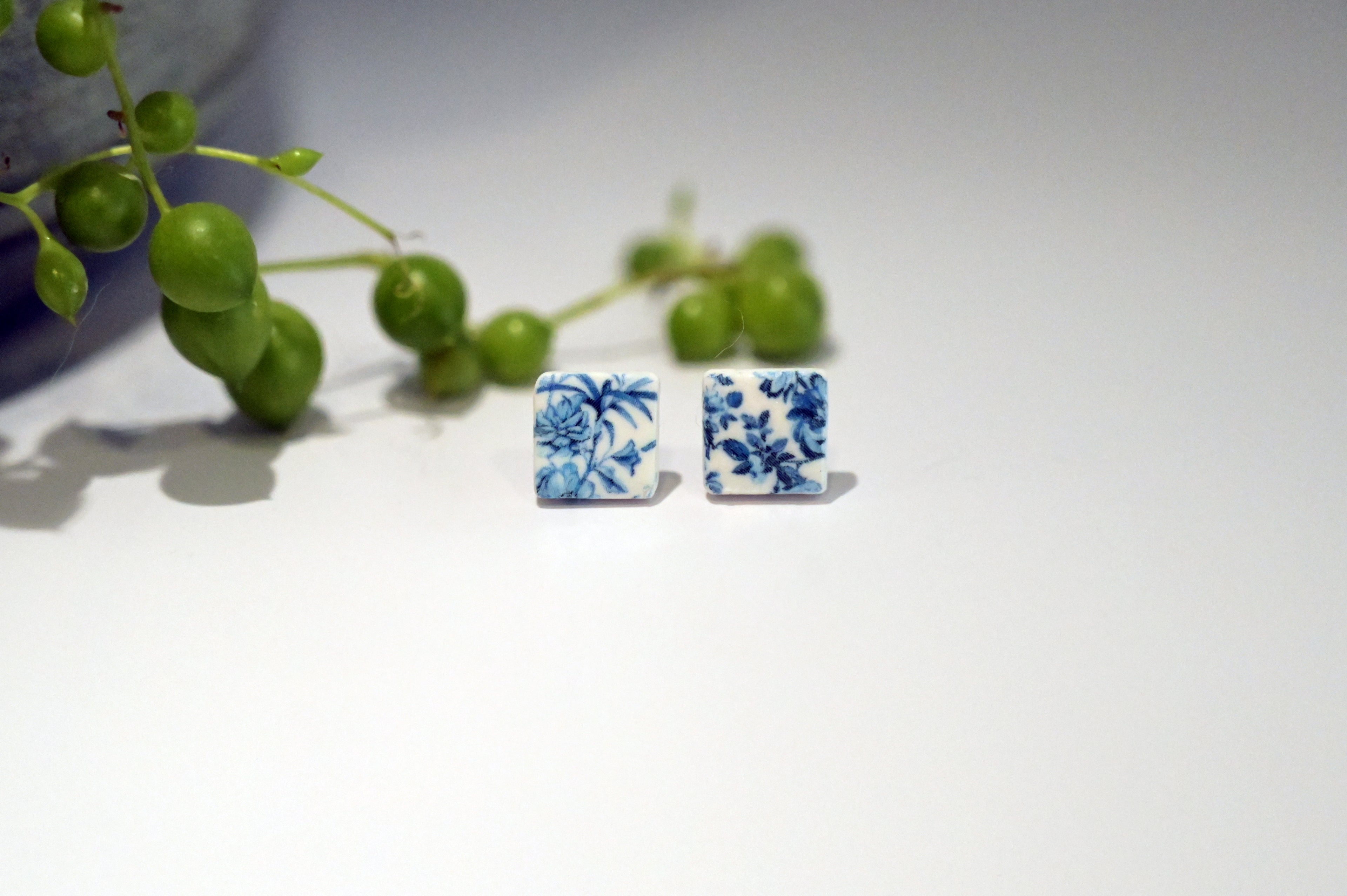 Blue China Print Studs