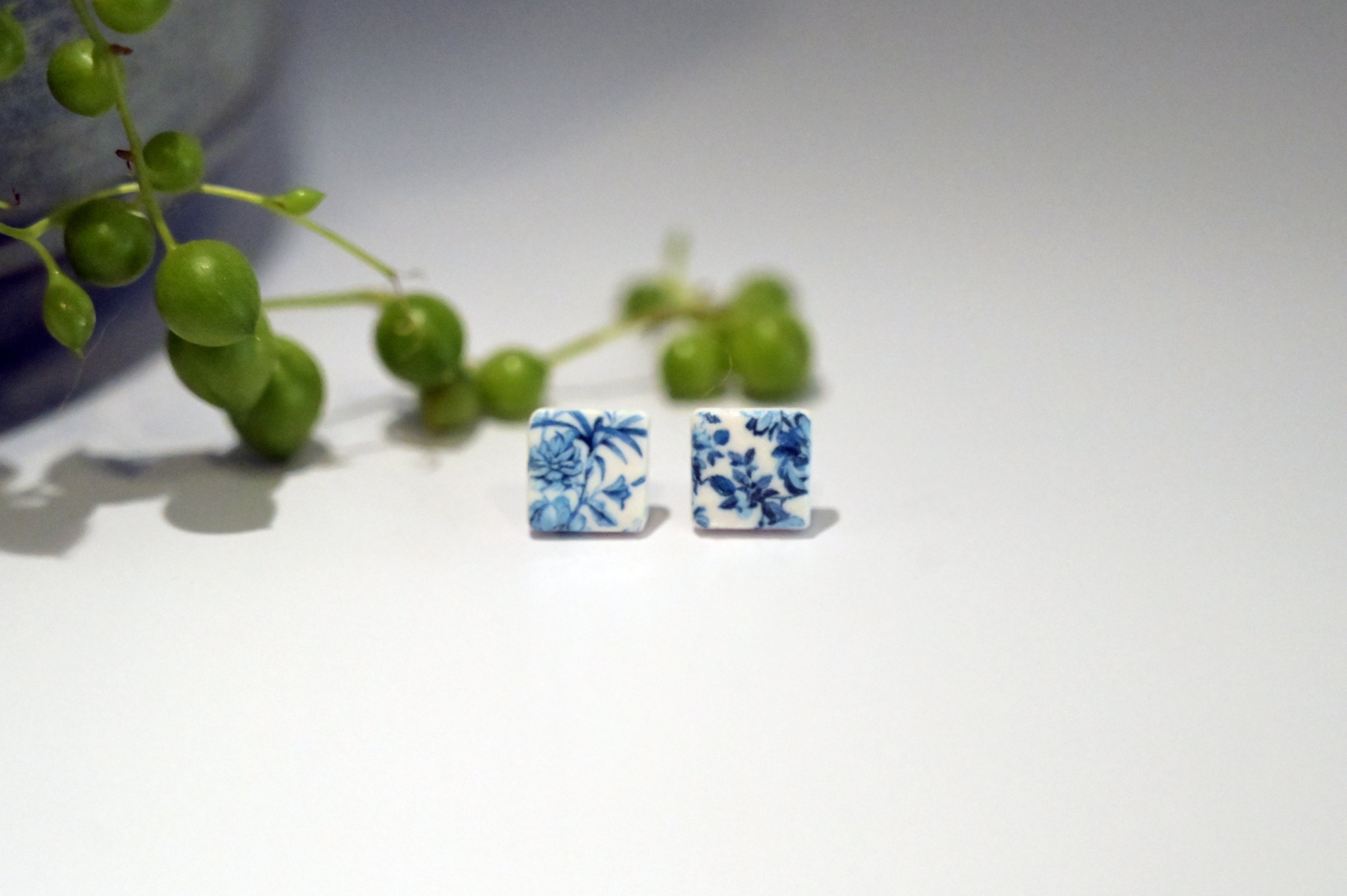 Blue China Print Studs