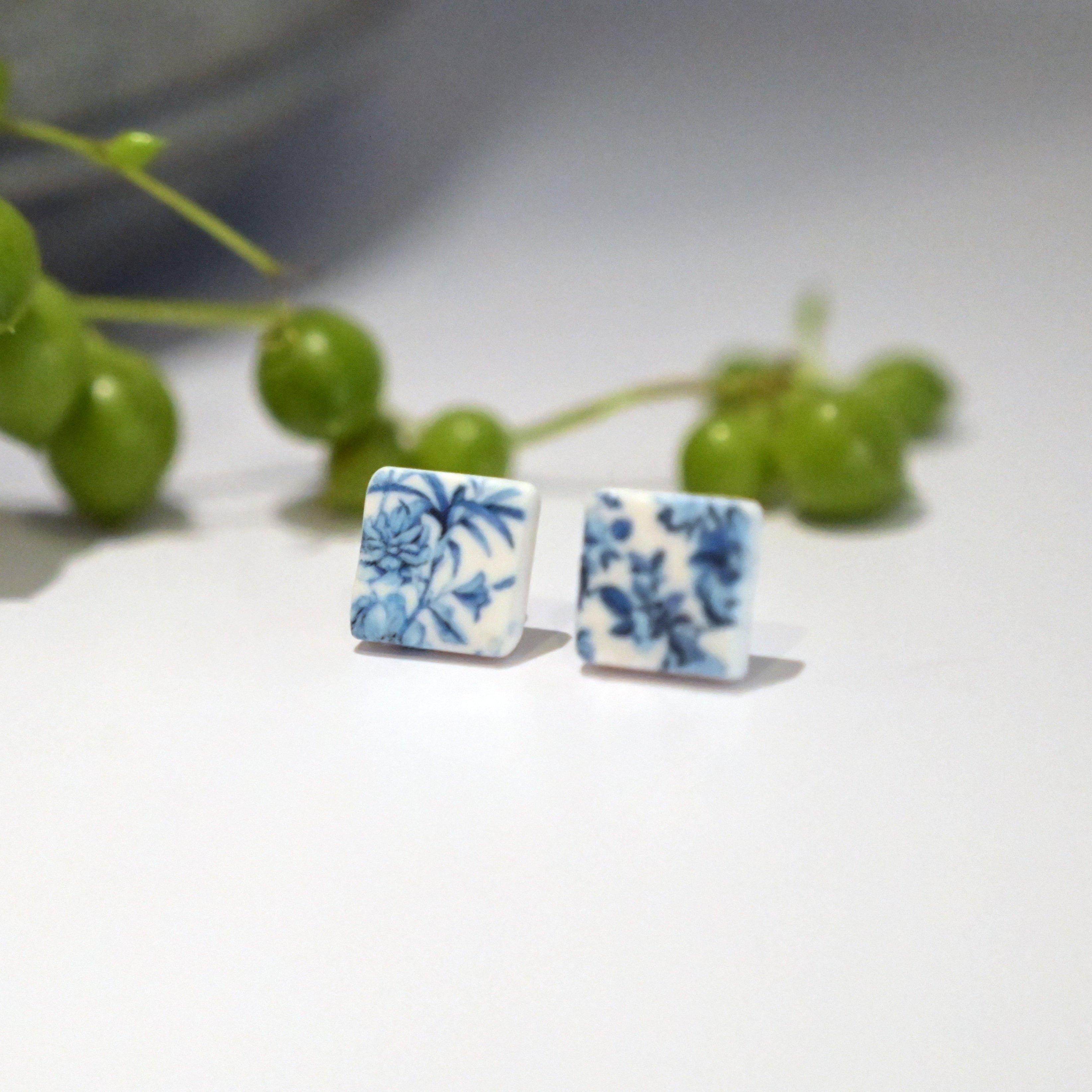 Blue China Print Studs