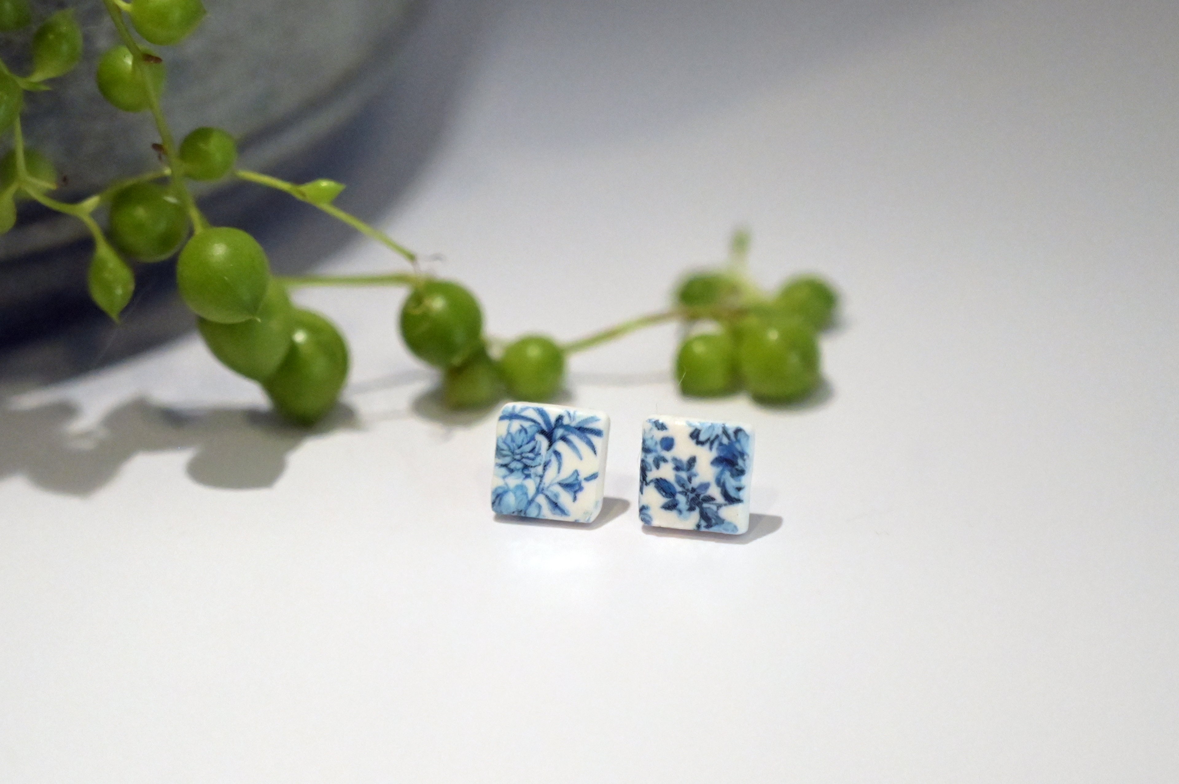 Blue China Print Studs