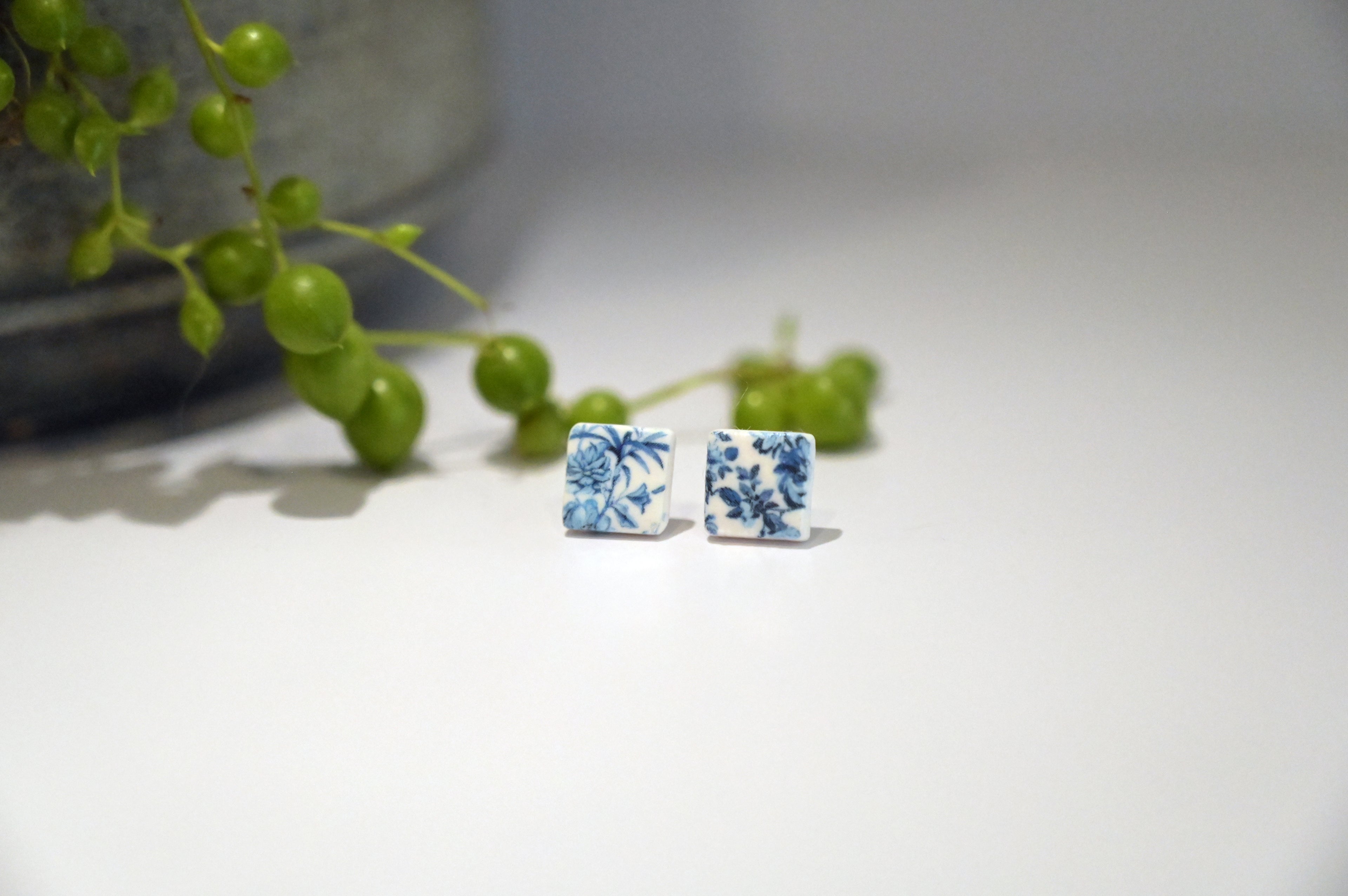 Blue China Print Studs
