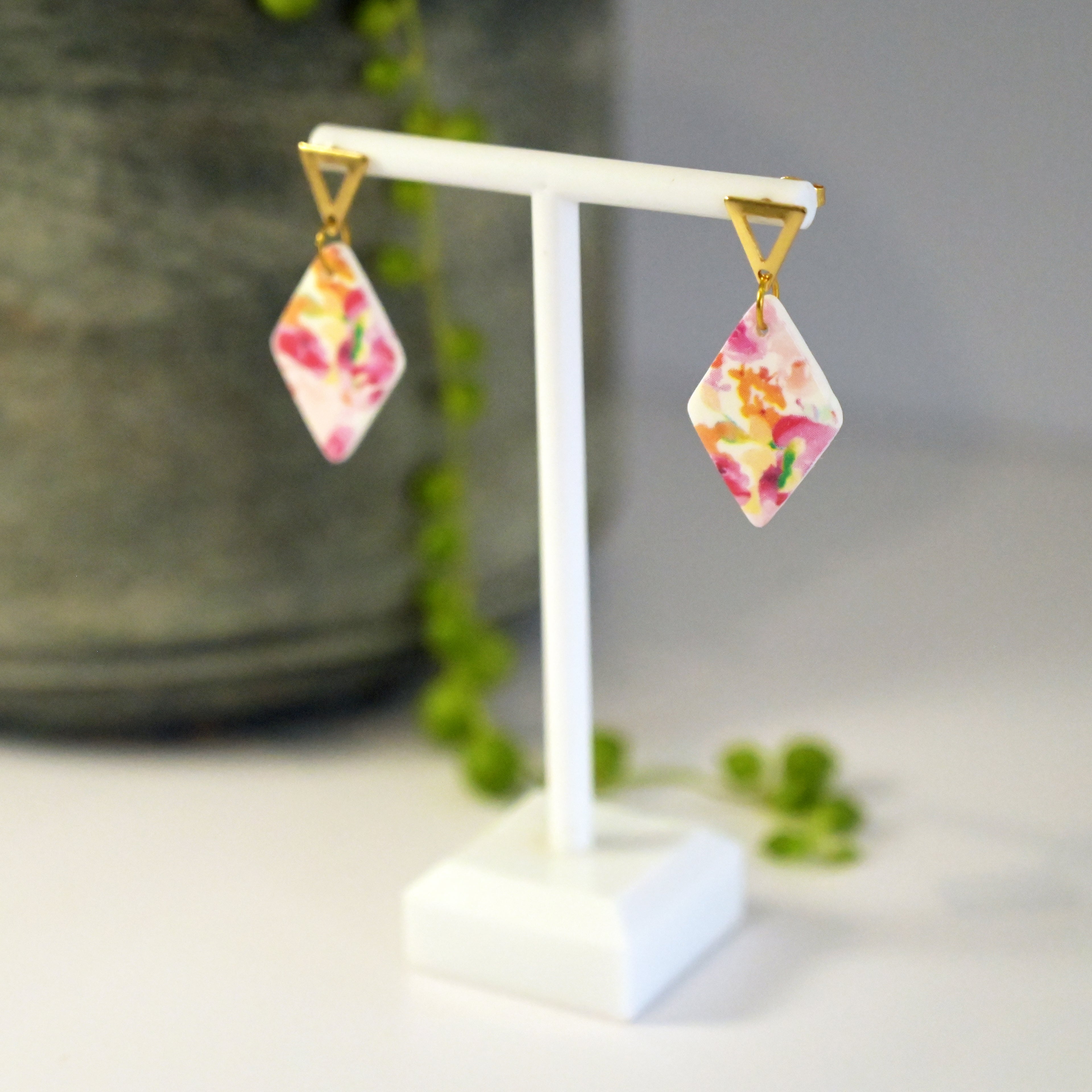 Watercolour Rose Dangles
