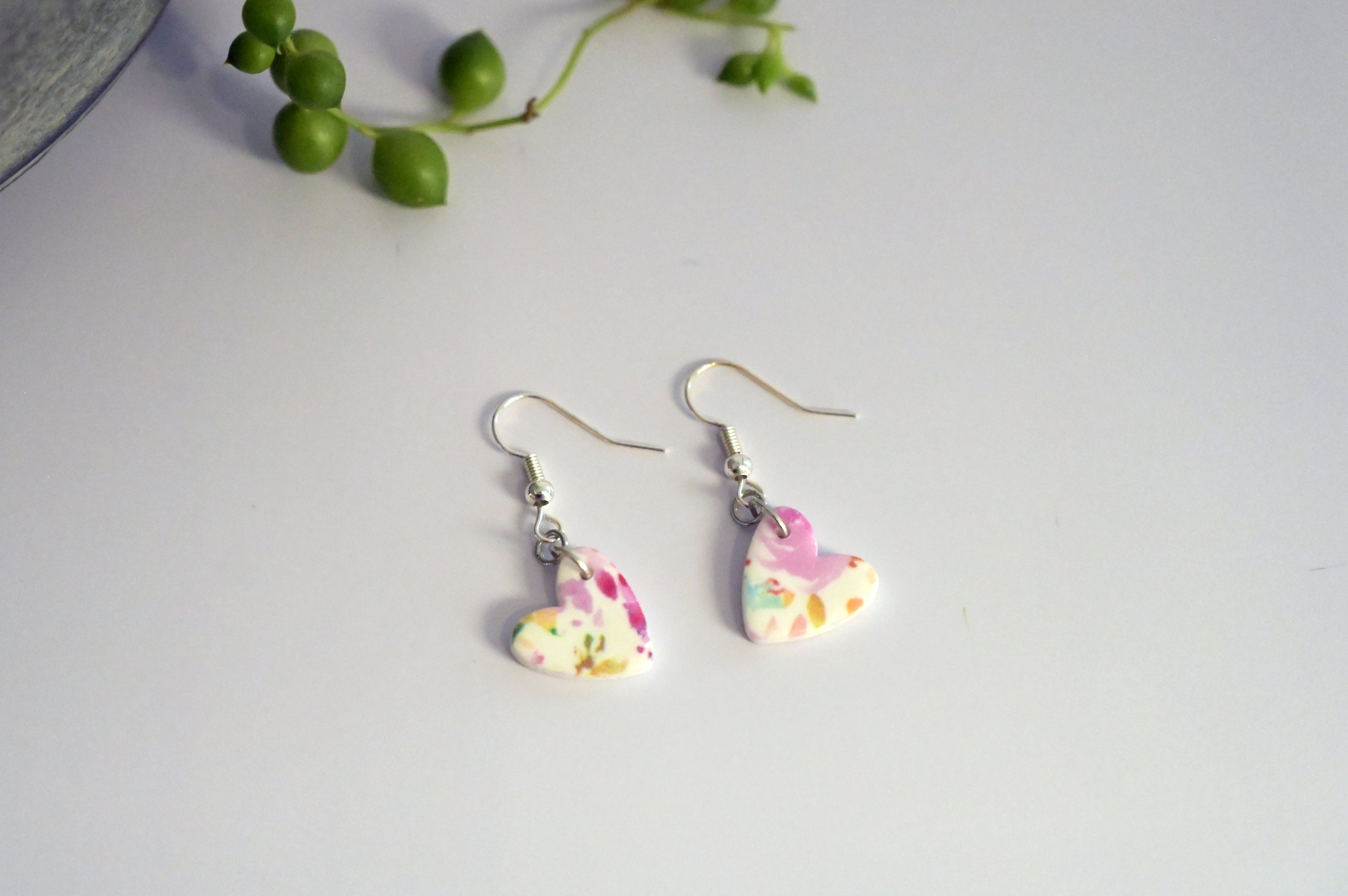 Watercolour Rose Dangles, Heart Shape