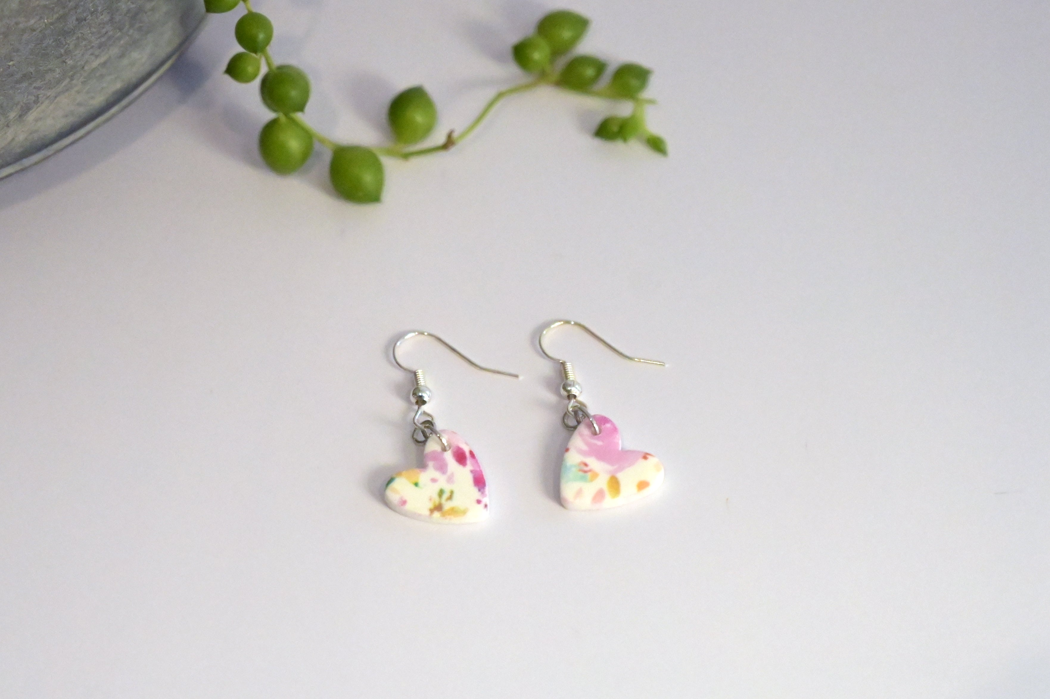 Watercolour Rose Dangles, Heart Shape