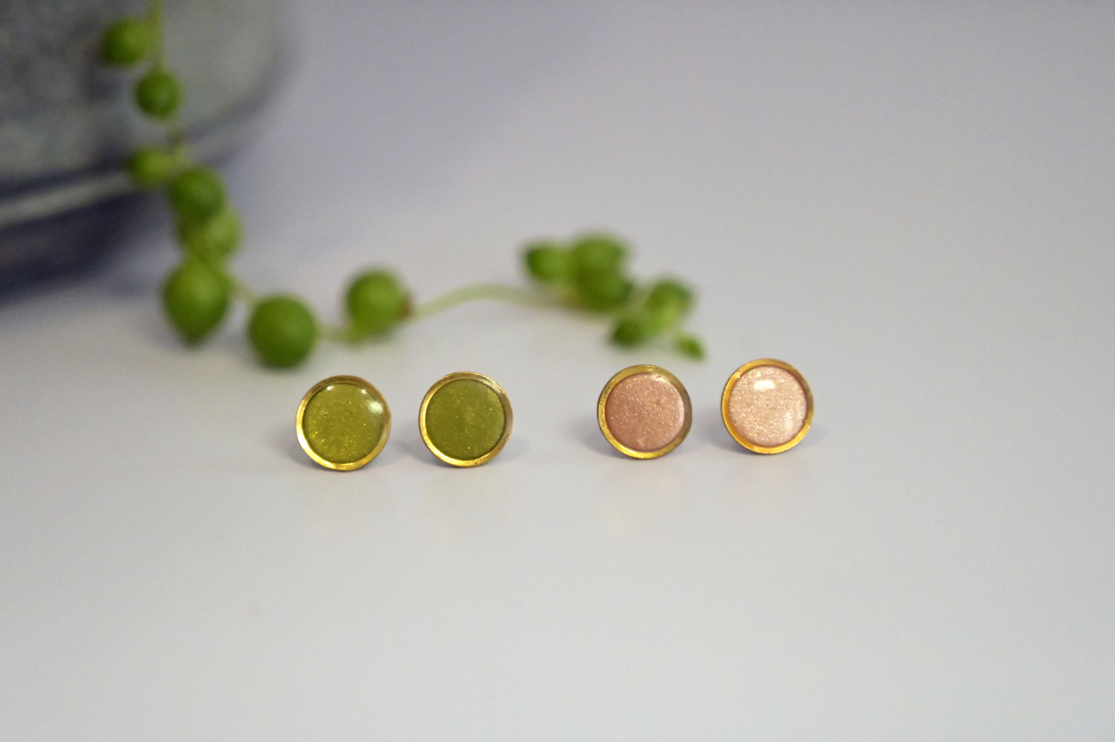 Olive green and Copper handmade studs - polymer clay - Polly Plant Yorkshire