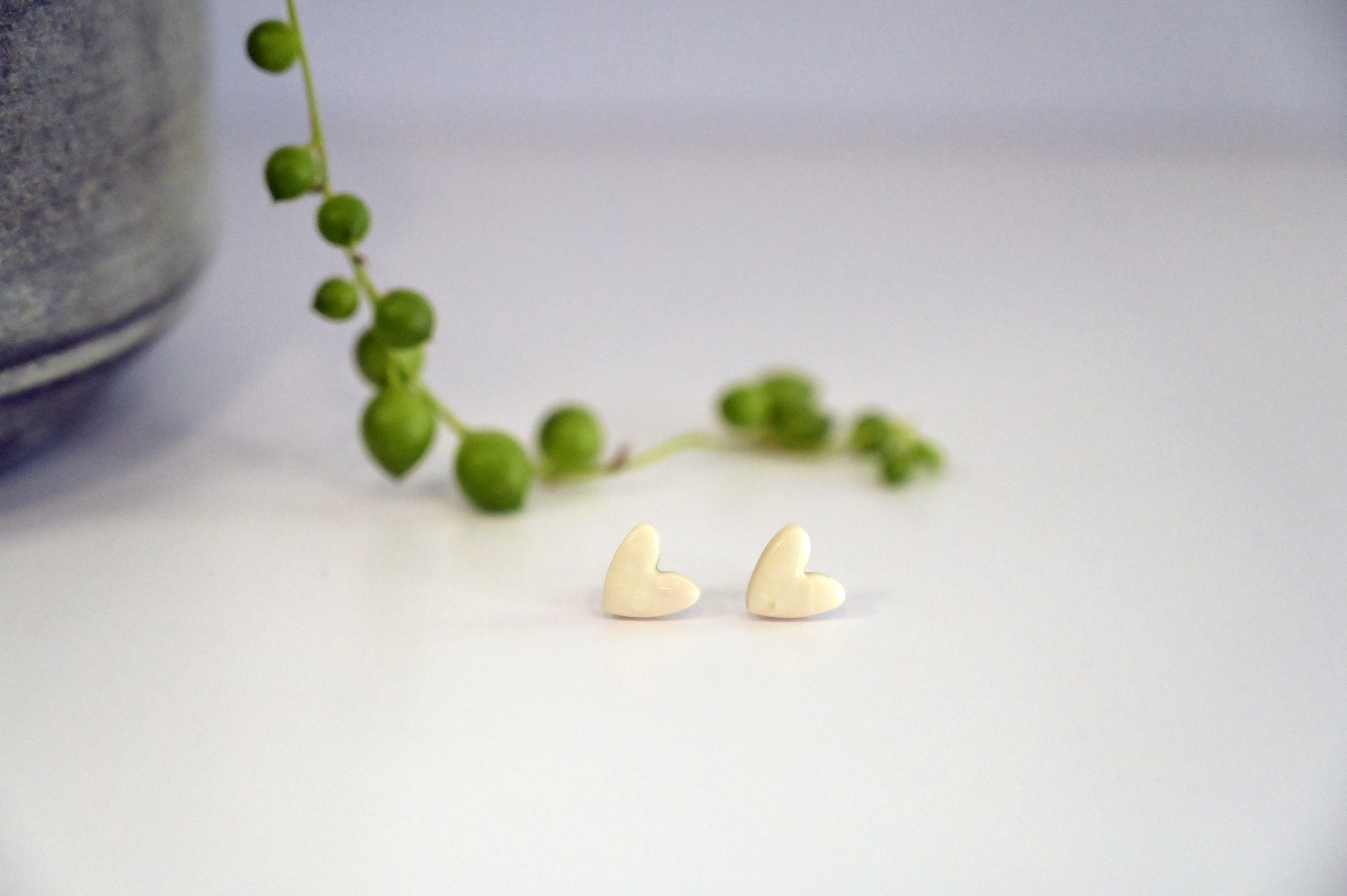 Ivory Satin Heart Studs