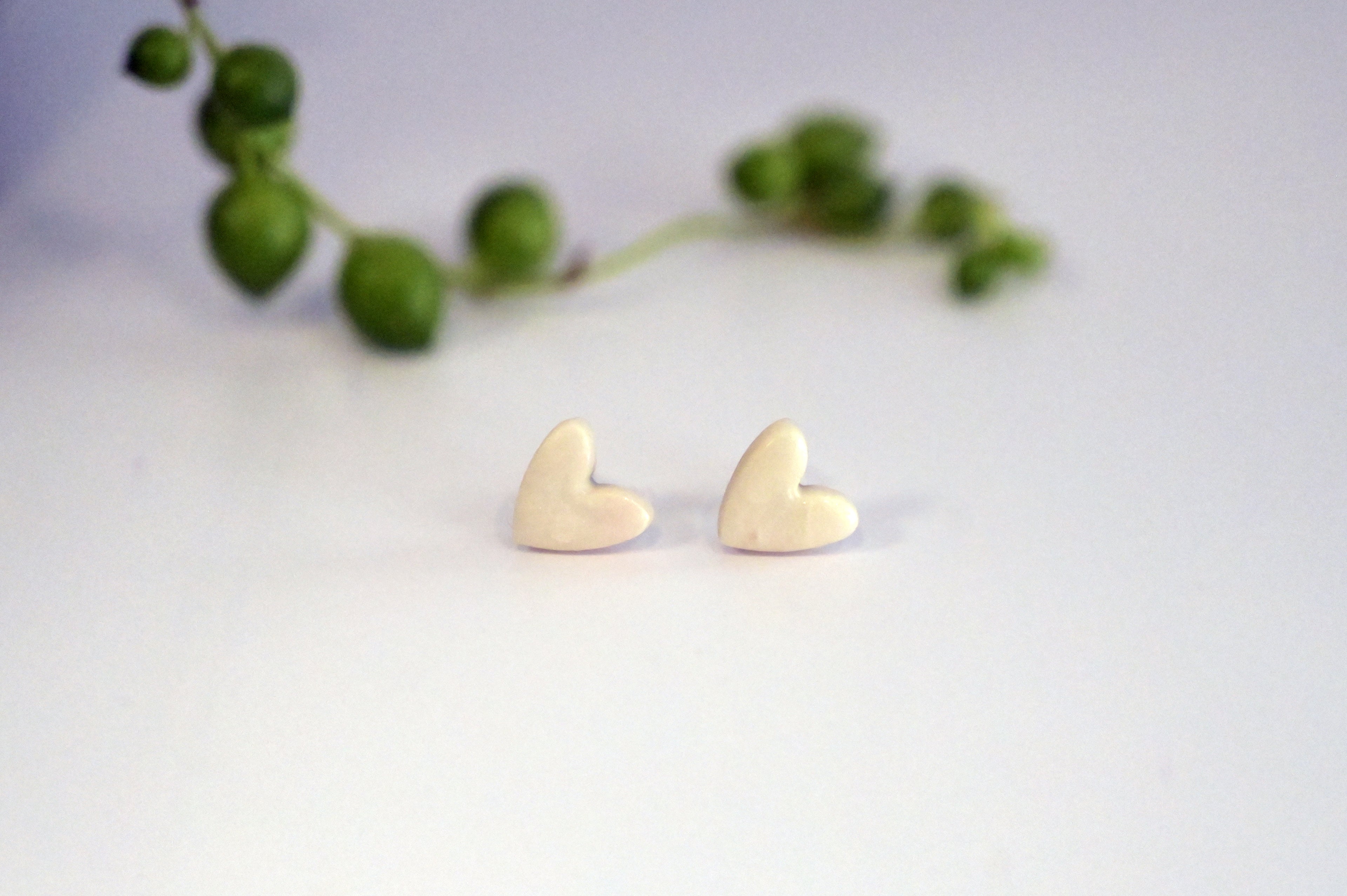 Ivory Satin Heart Studs