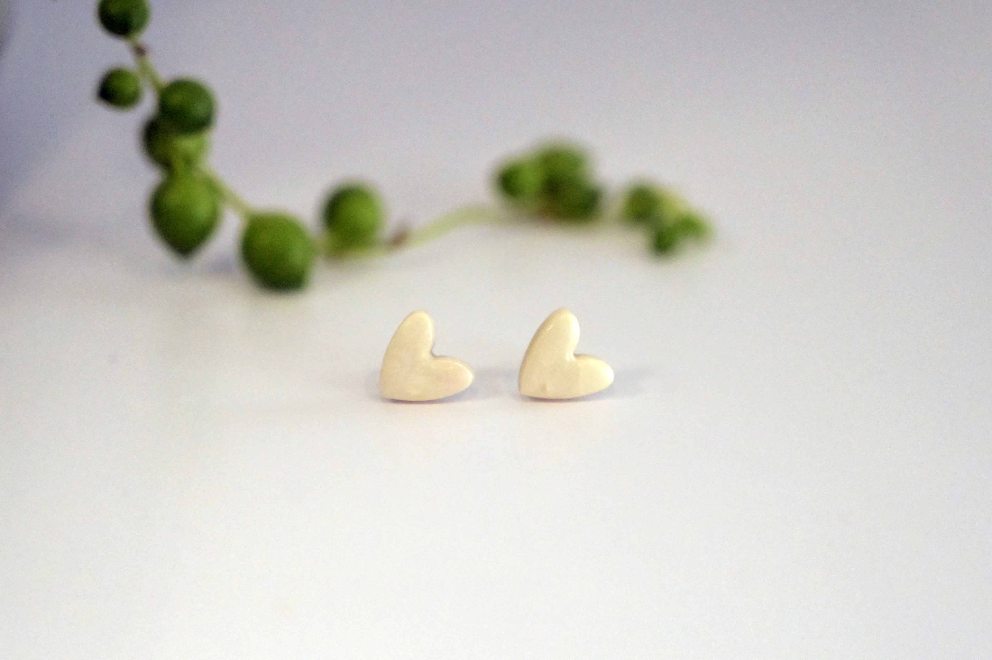 Ivory Satin Heart Studs