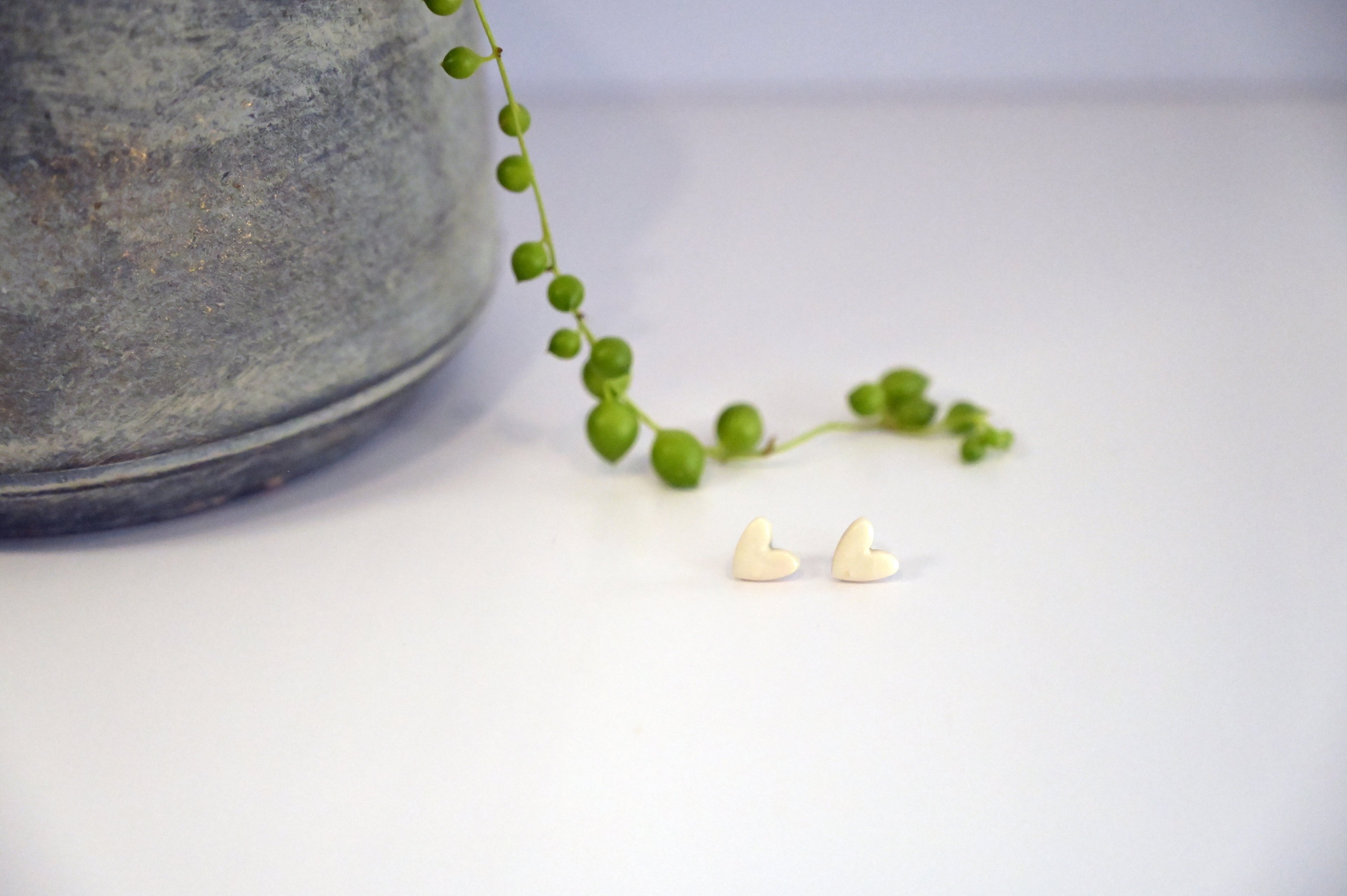 Ivory Satin Heart Studs