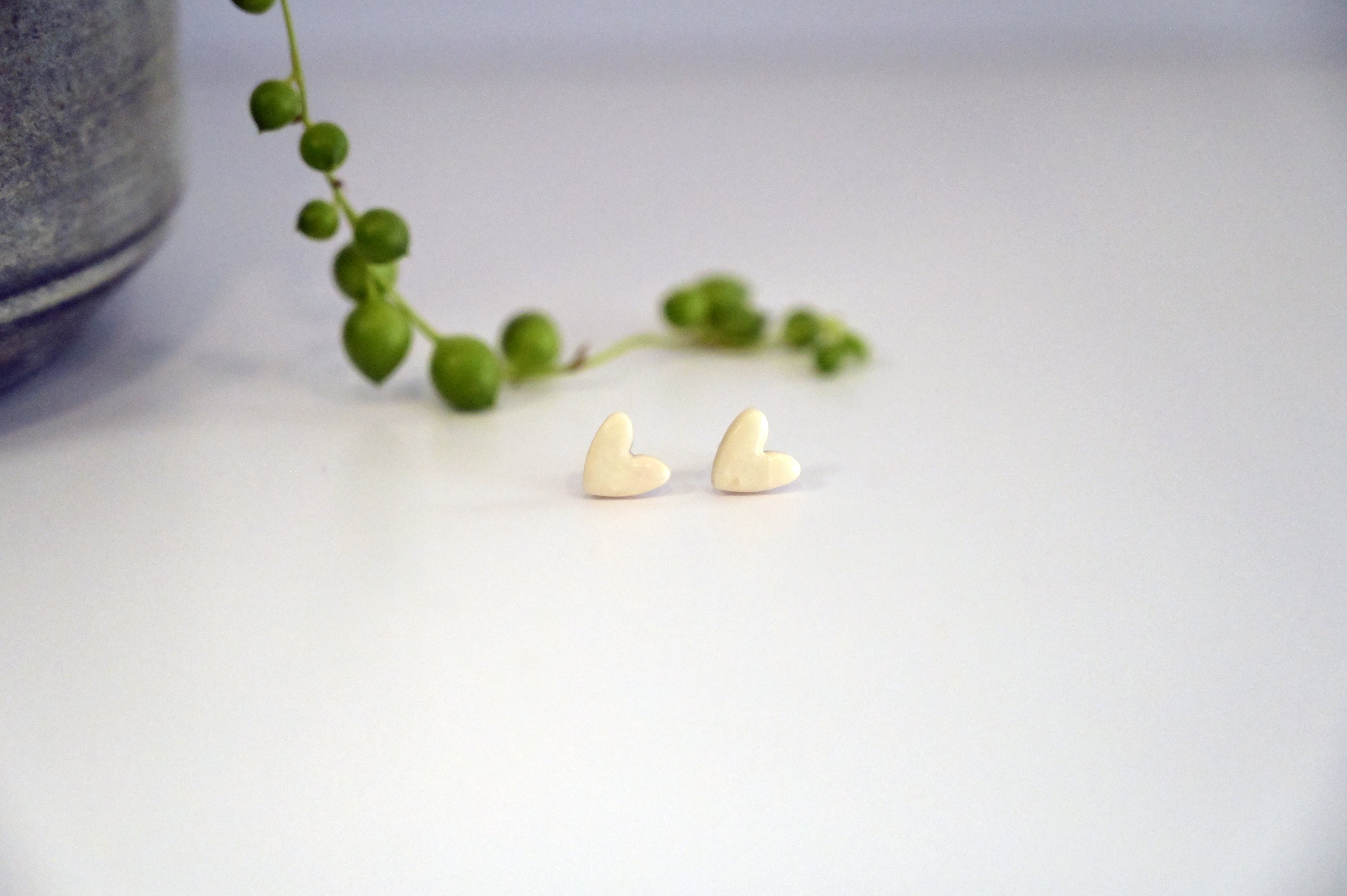 Ivory Satin Heart Studs