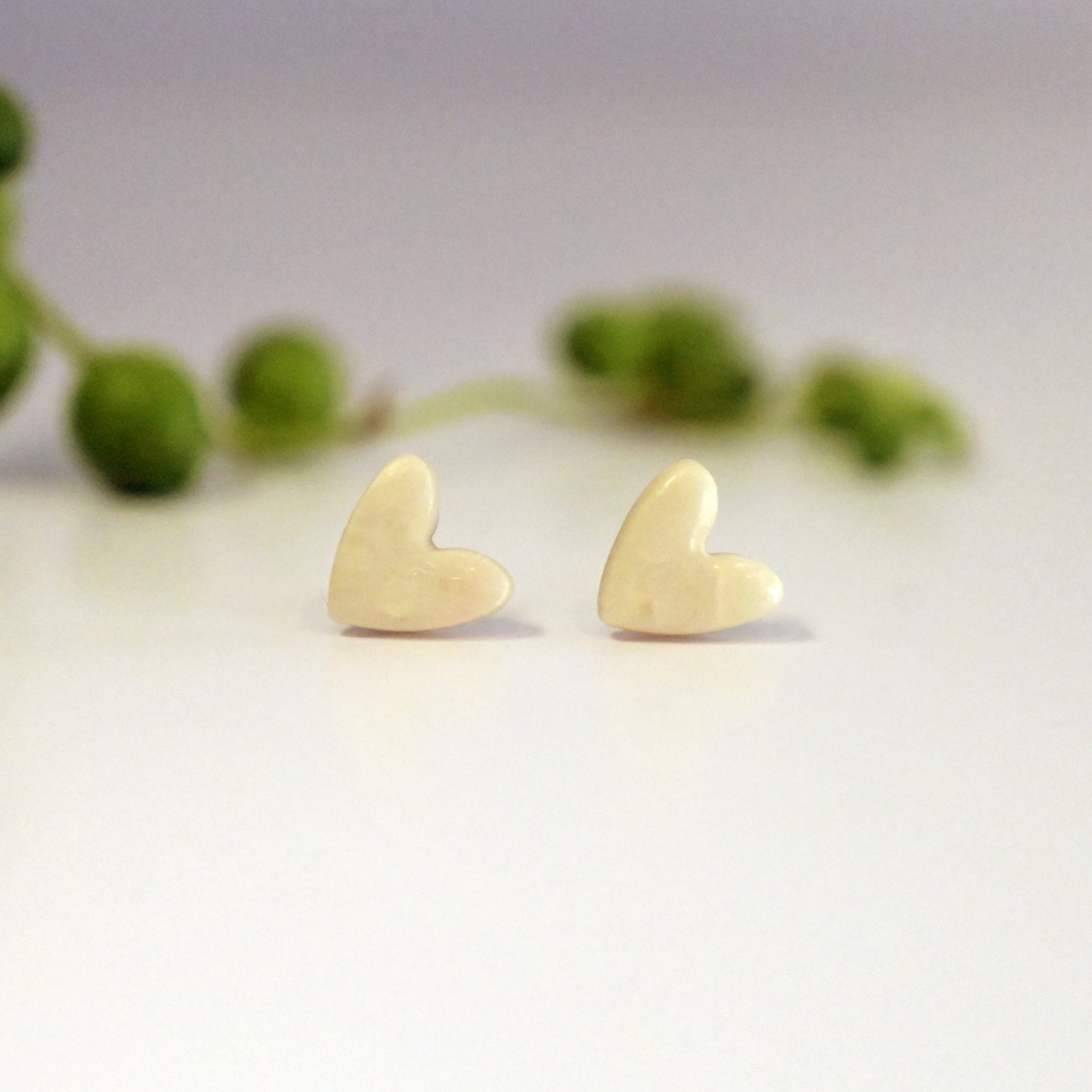 Ivory Satin Heart Studs
