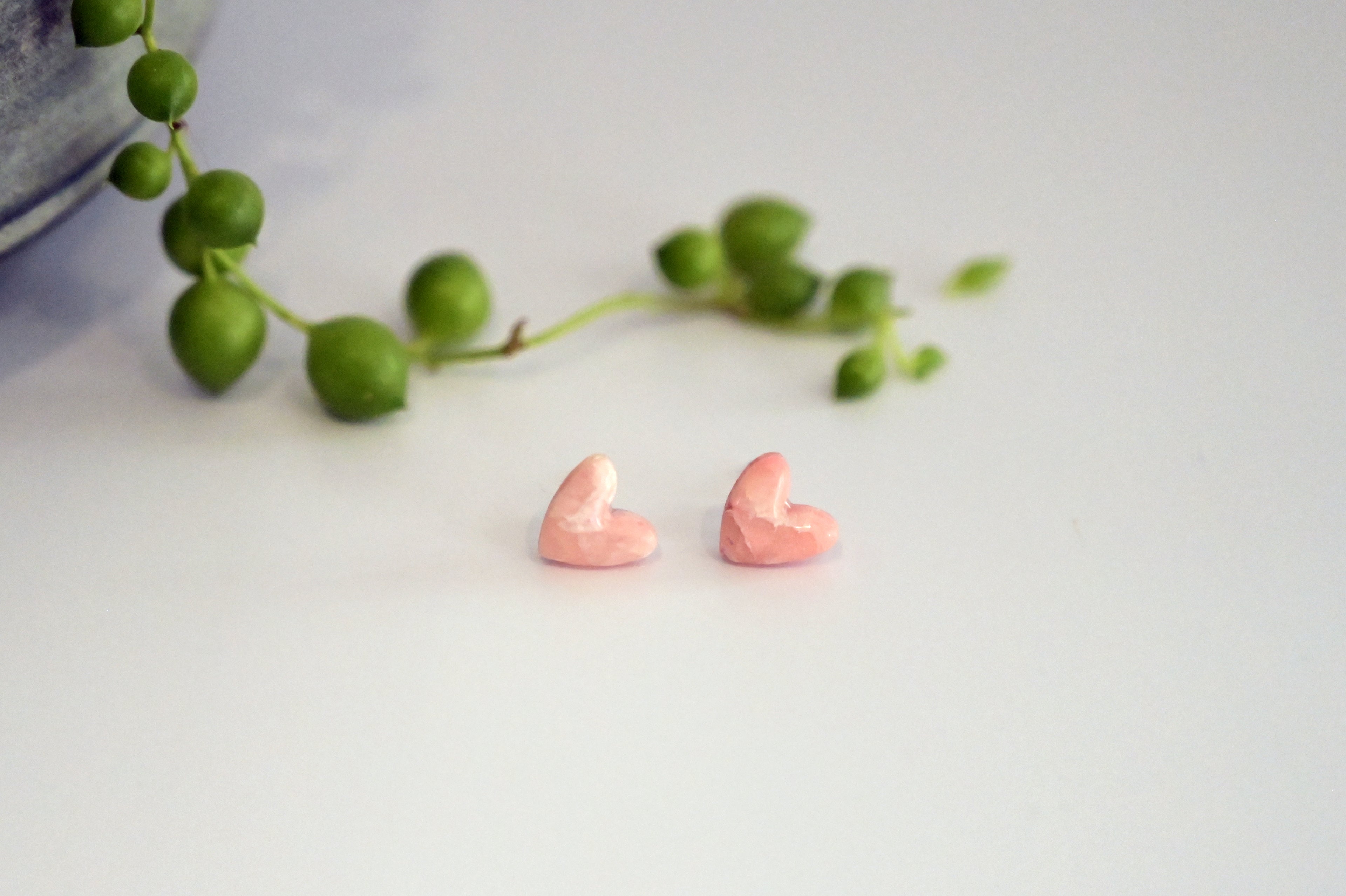 Pink Marble Heart Studs