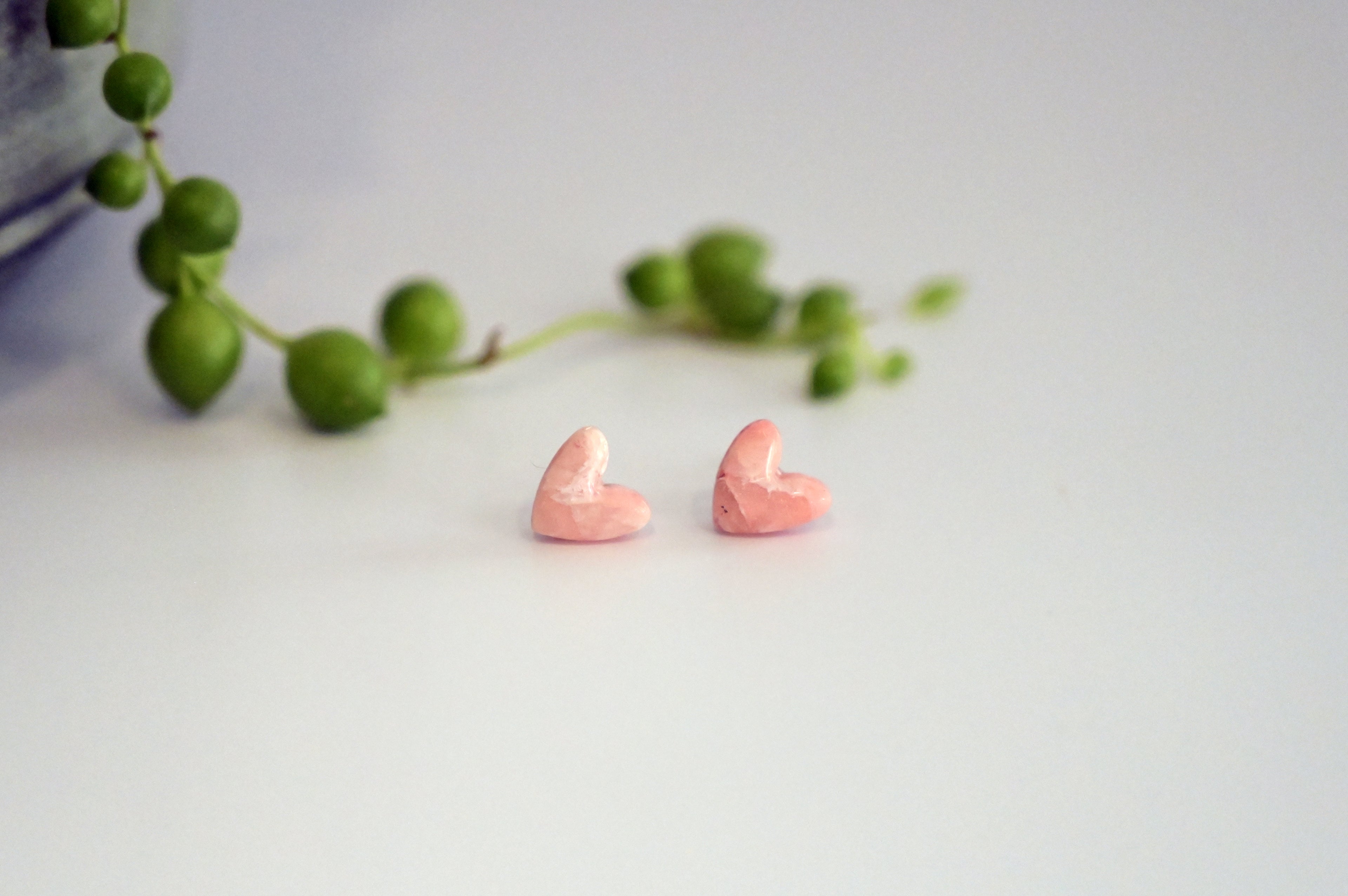 Pink Marble Heart Studs