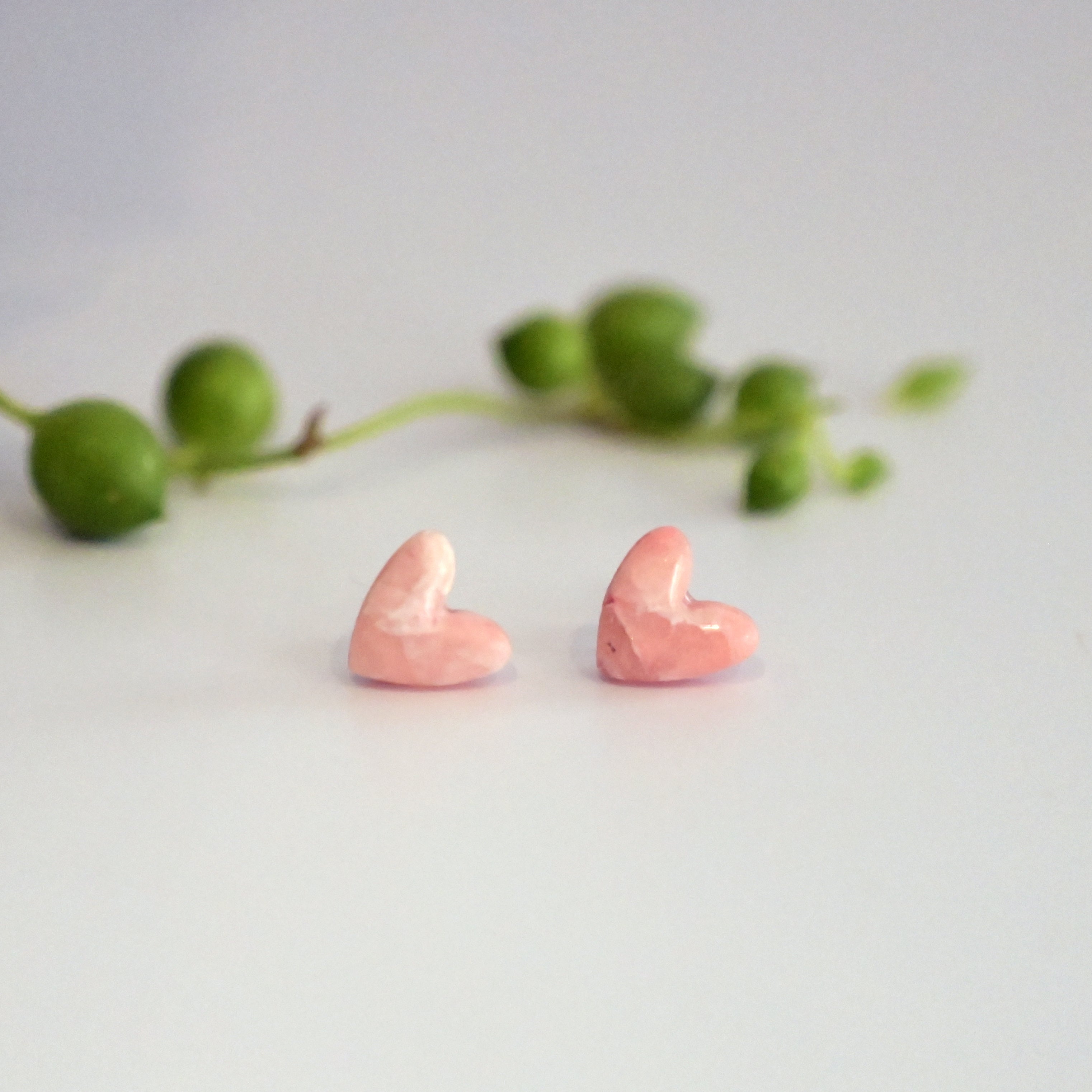 Pink Marble Heart Studs