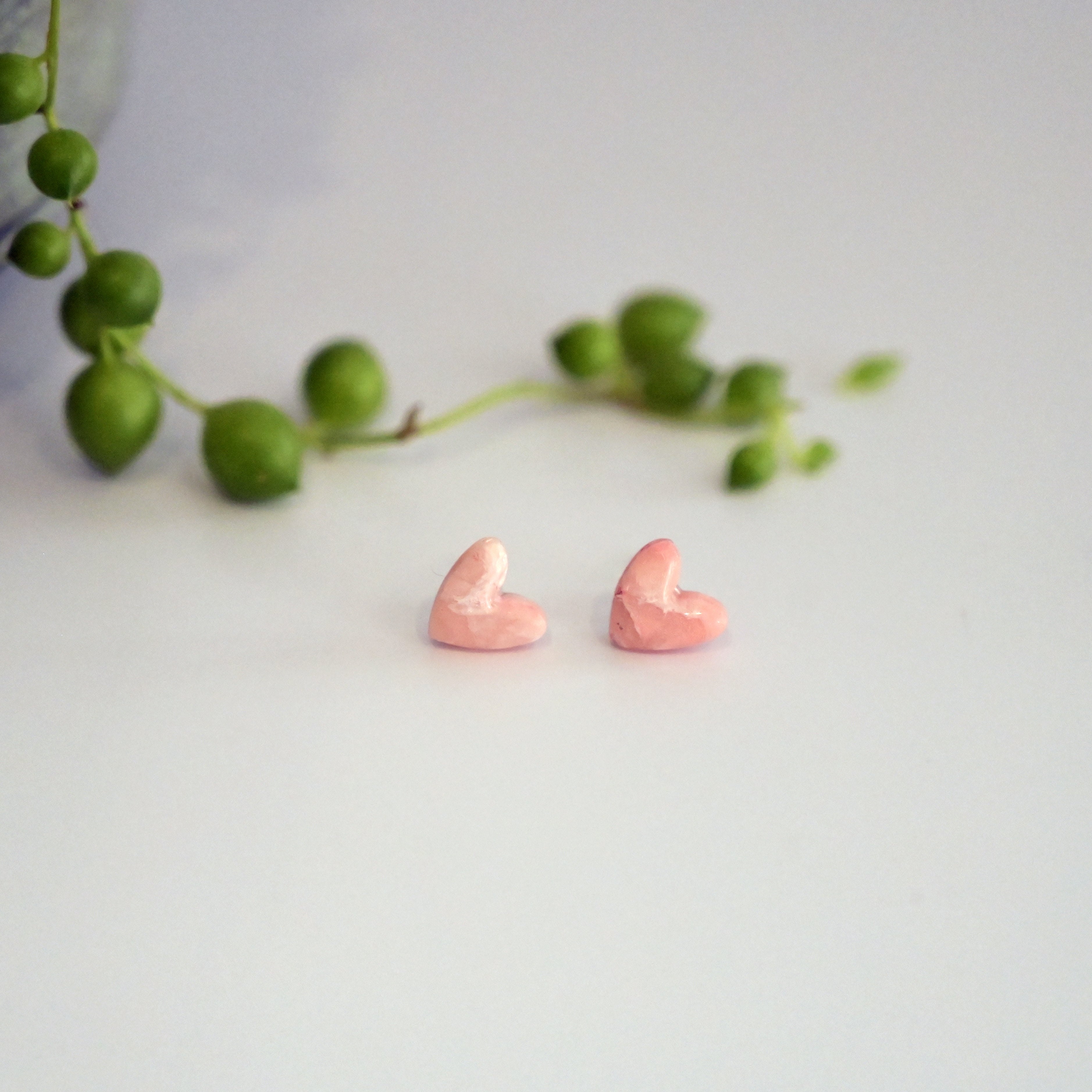 Pink Marble Heart Studs