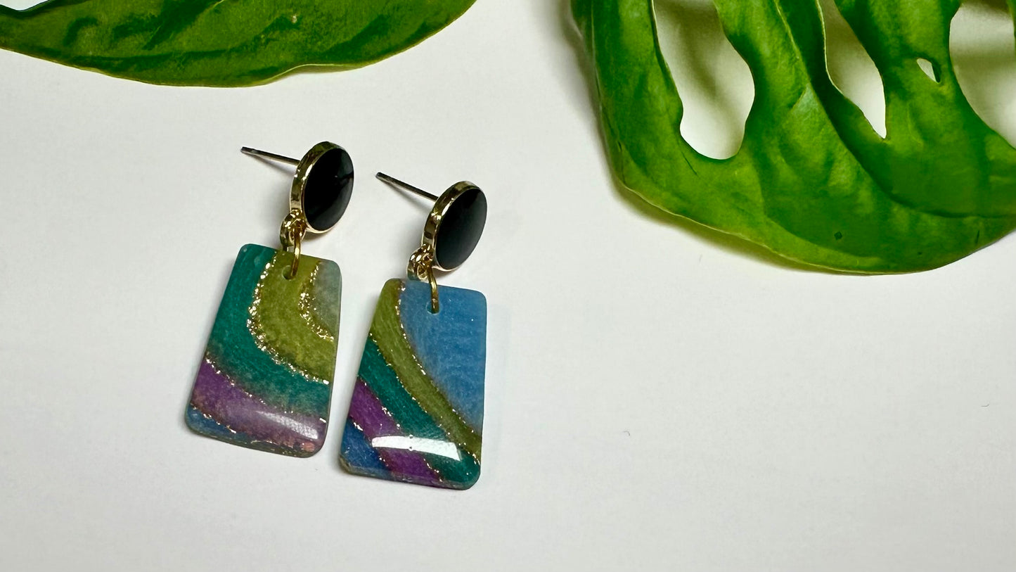 Geode Dangles in Purple, Green and Blue with Gold accents