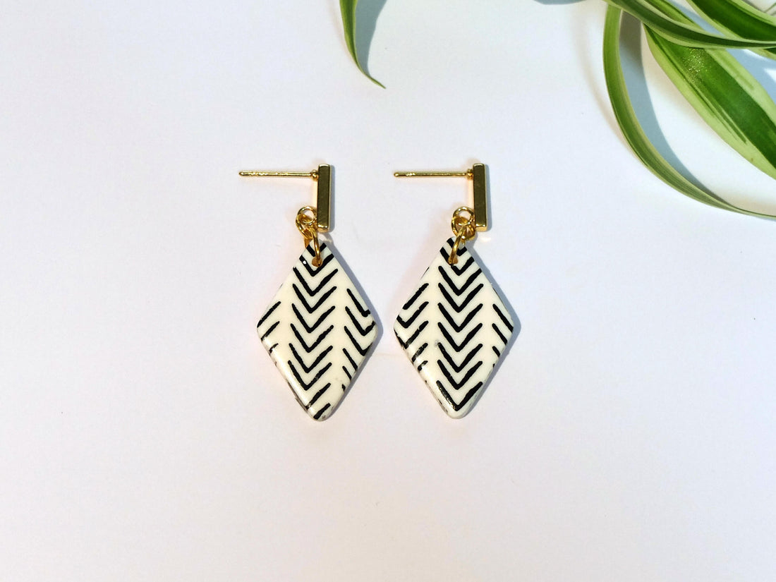 Black and White Patterned Polymer Clay Earrings - Hypoallergenic - Made in Yorkshire - Polly Plant