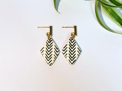 Black and White Patterned Polymer Clay Earrings - Hypoallergenic - Made in Yorkshire - Polly Plant