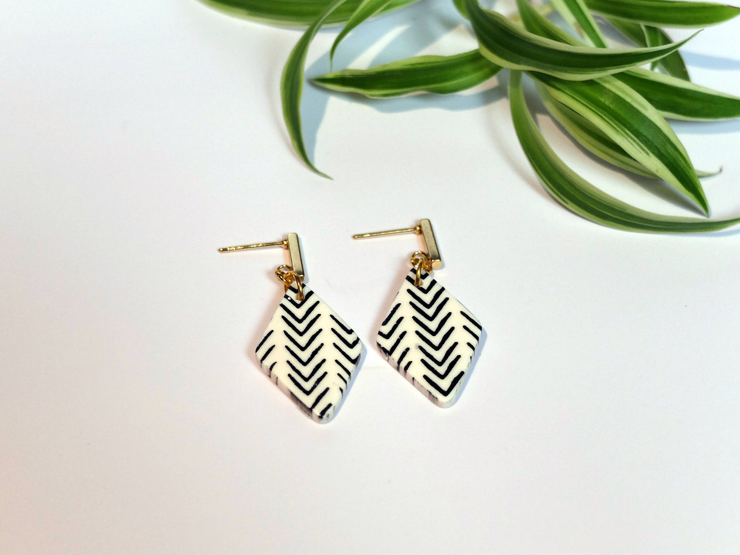 Black and white handmade earrings - lightweight polymer clay and stainless steel - Polly Plant, Yorkshire