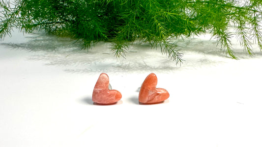 Pink Marble Heart Studs