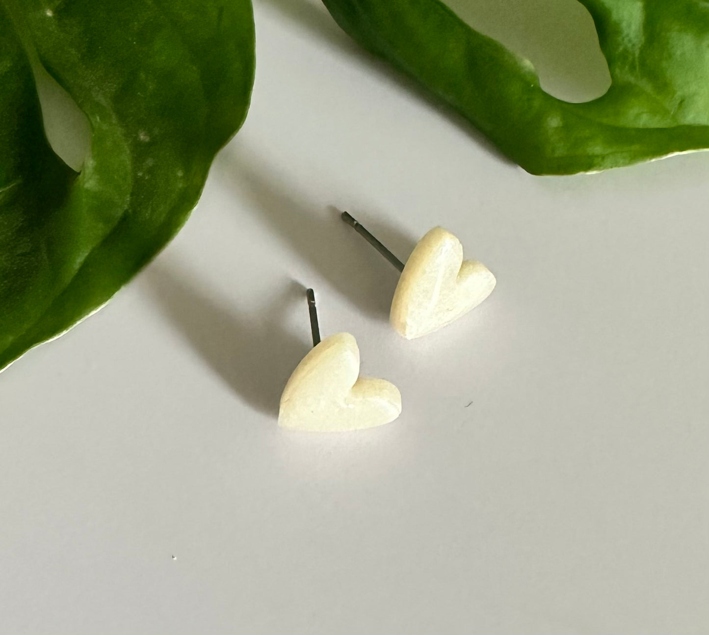 White Satin Heart Studs