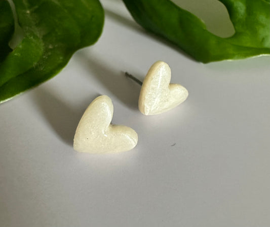 White Satin Heart Studs