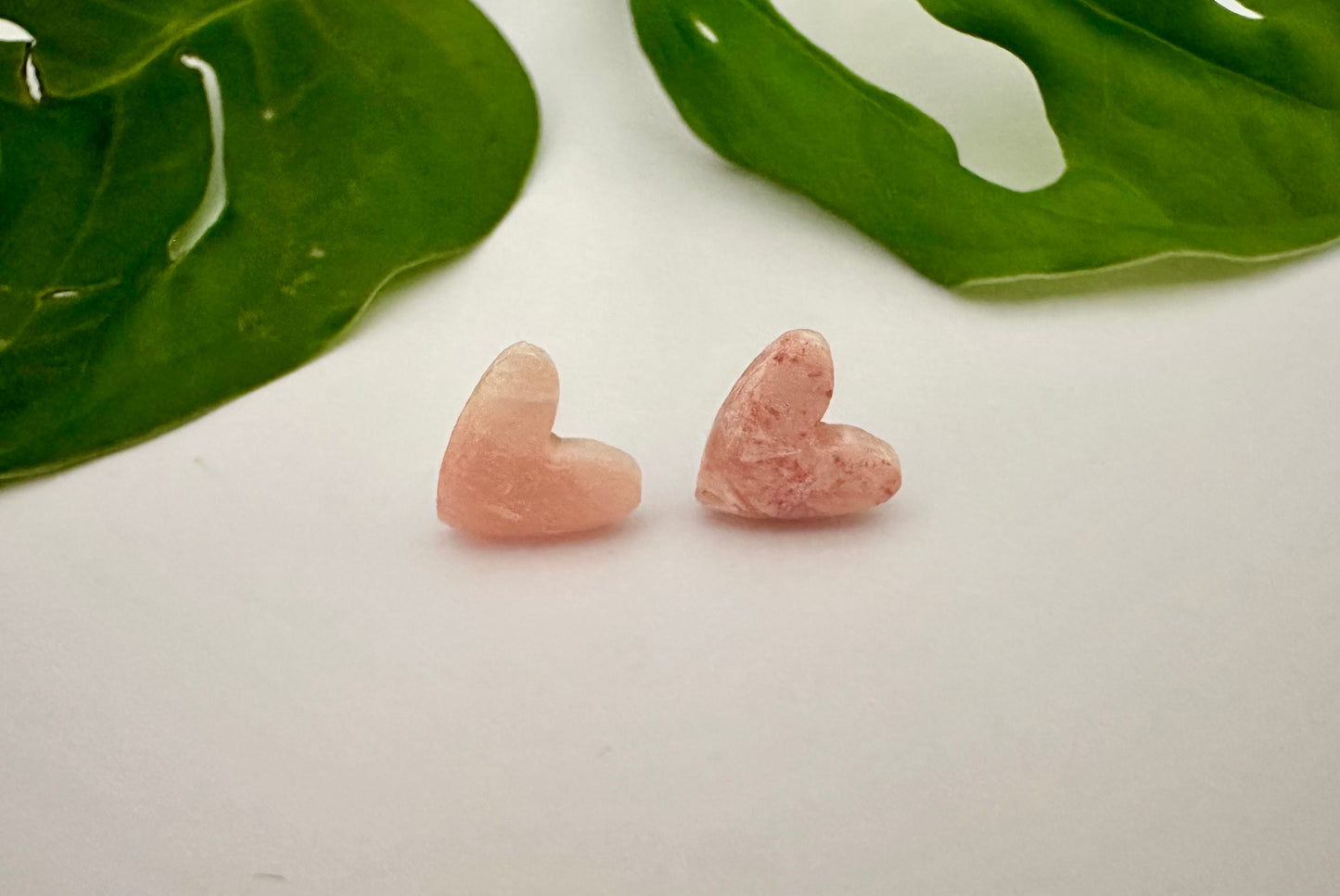 Pink Marble Heart Studs