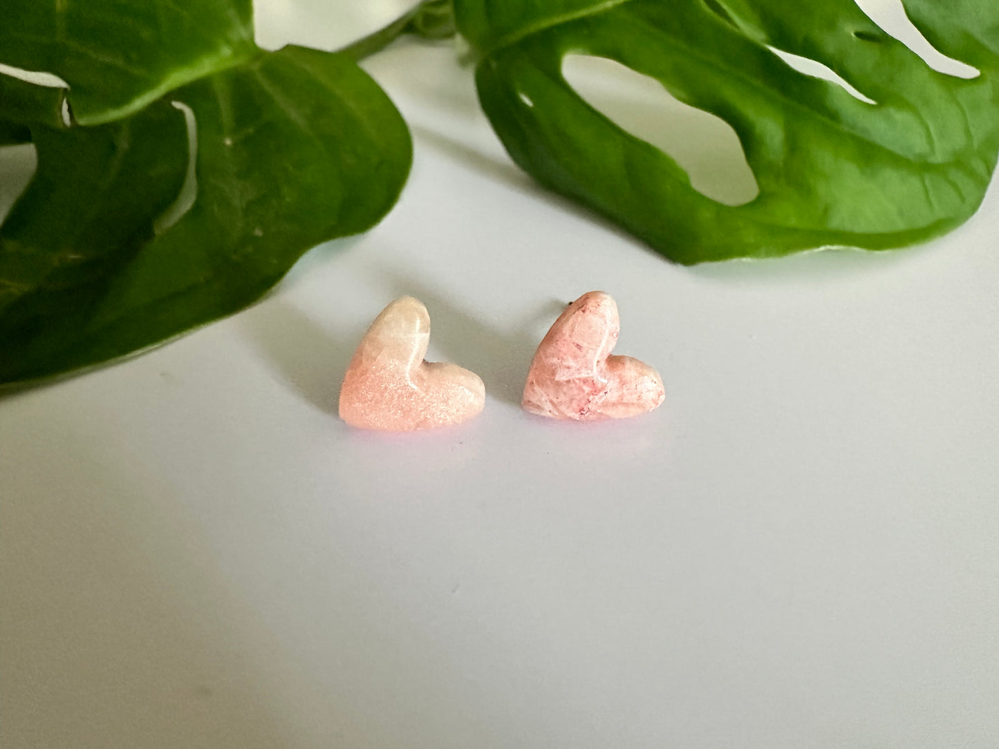 Pink Marble Heart Studs