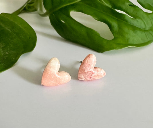 Pink Marble Heart Studs