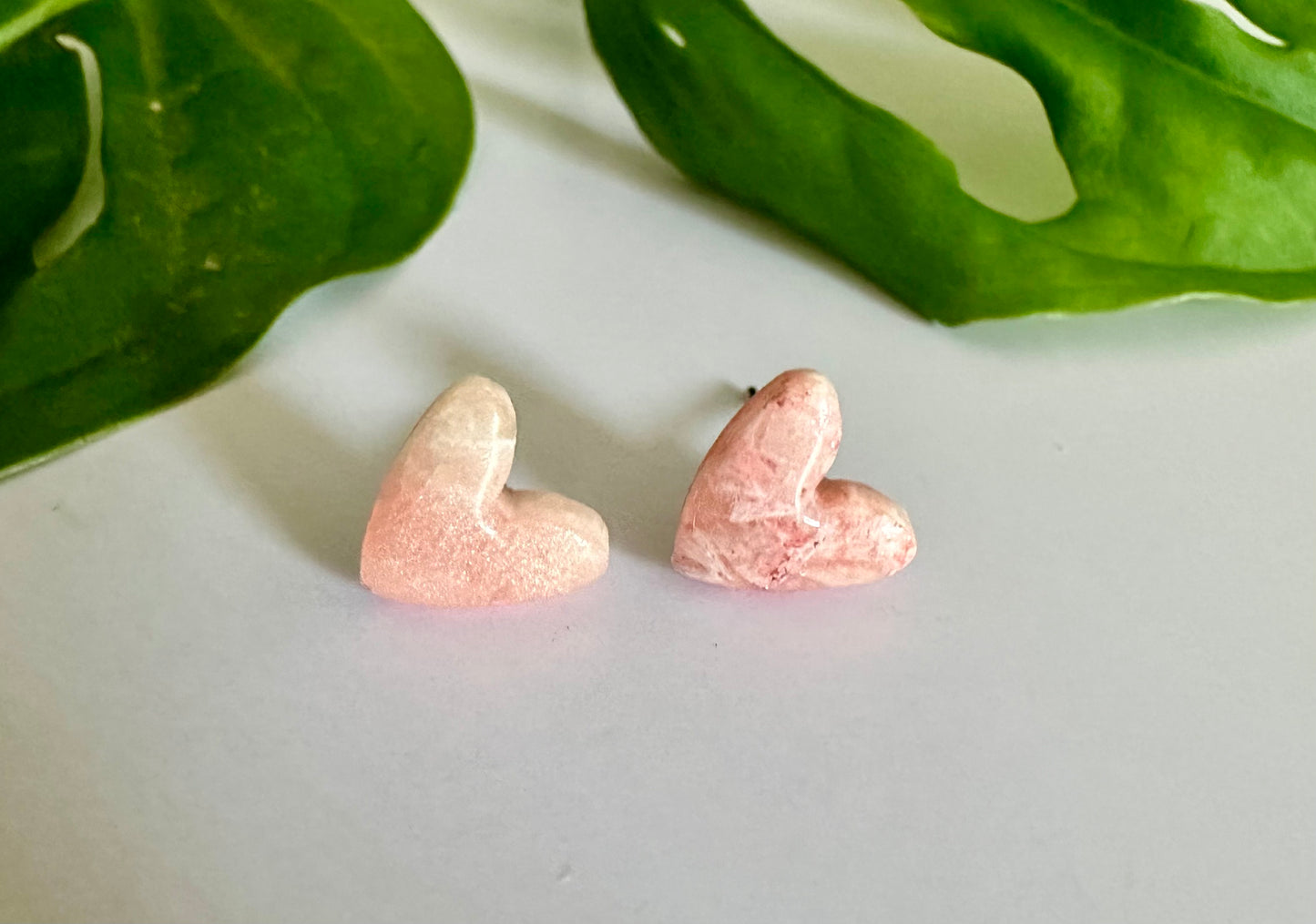 Pink Marble Heart Studs