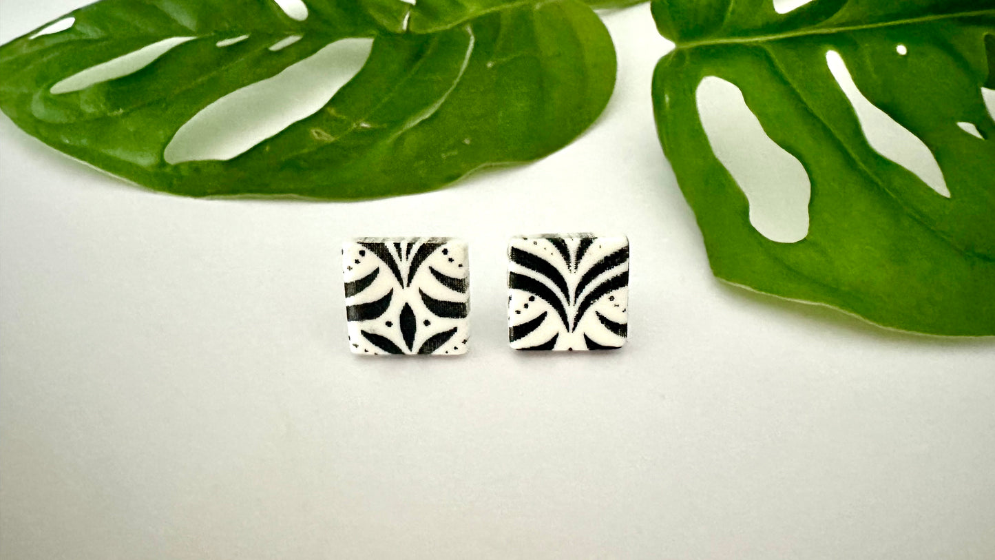 Art Deco Studs - Black and White