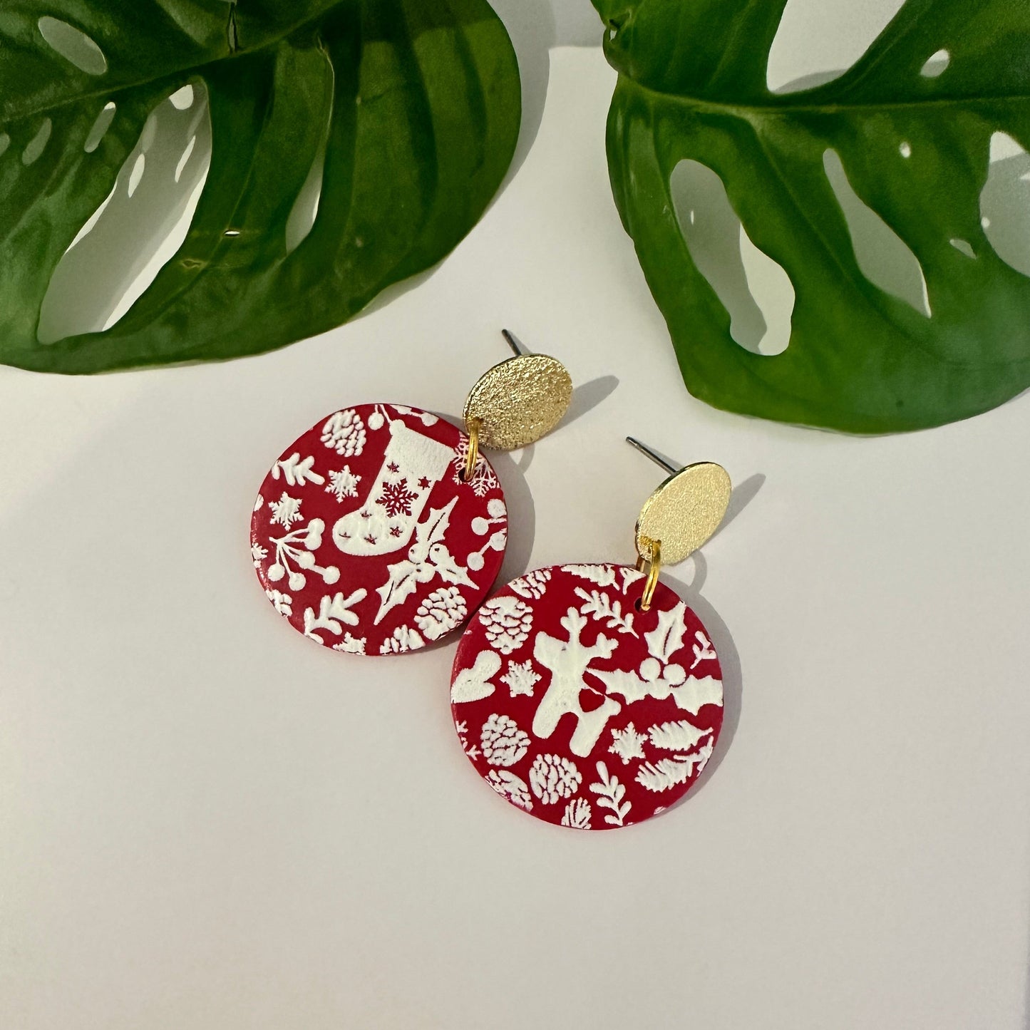 Christmas Print Round Dangles