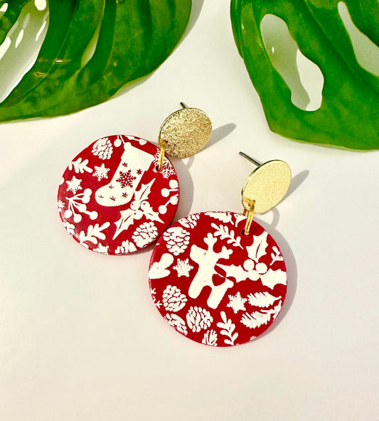 Christmas Print Round Dangles