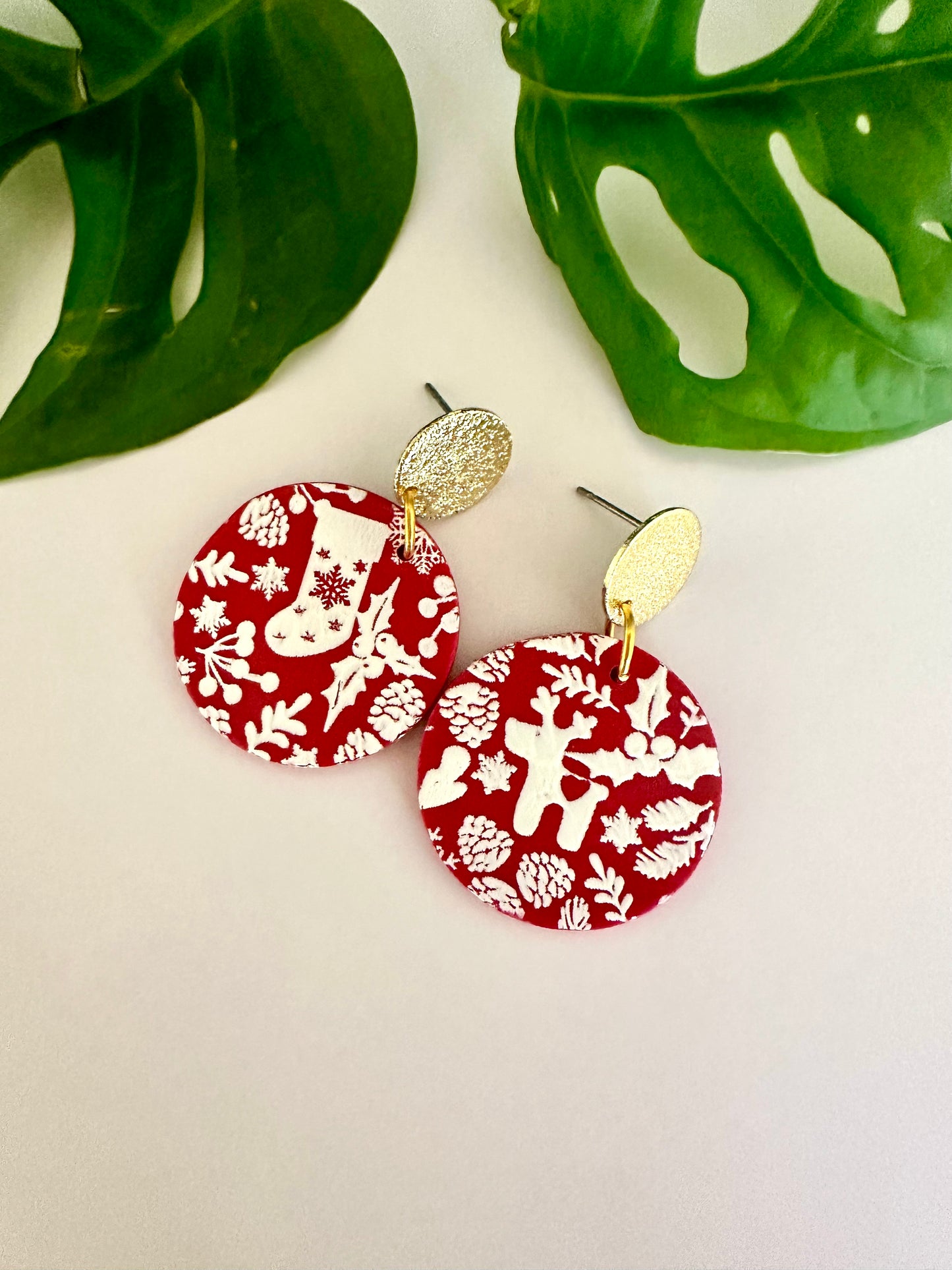 Christmas Print Round Dangles