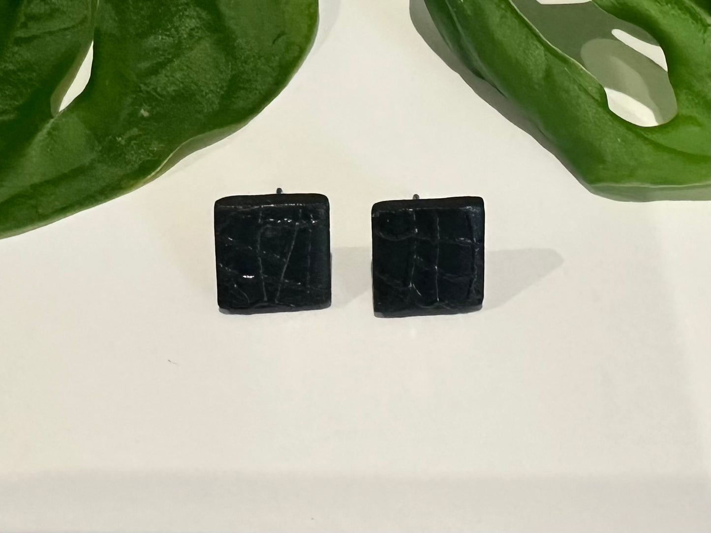 Black Faux Croc Studs