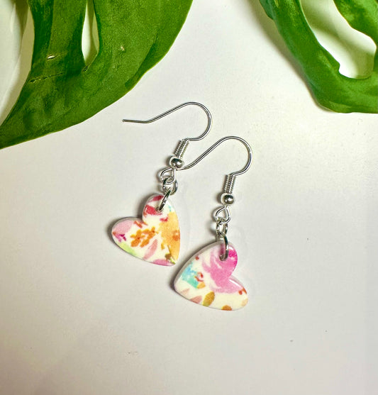 Watercolour Rose Dangles, Heart Shape