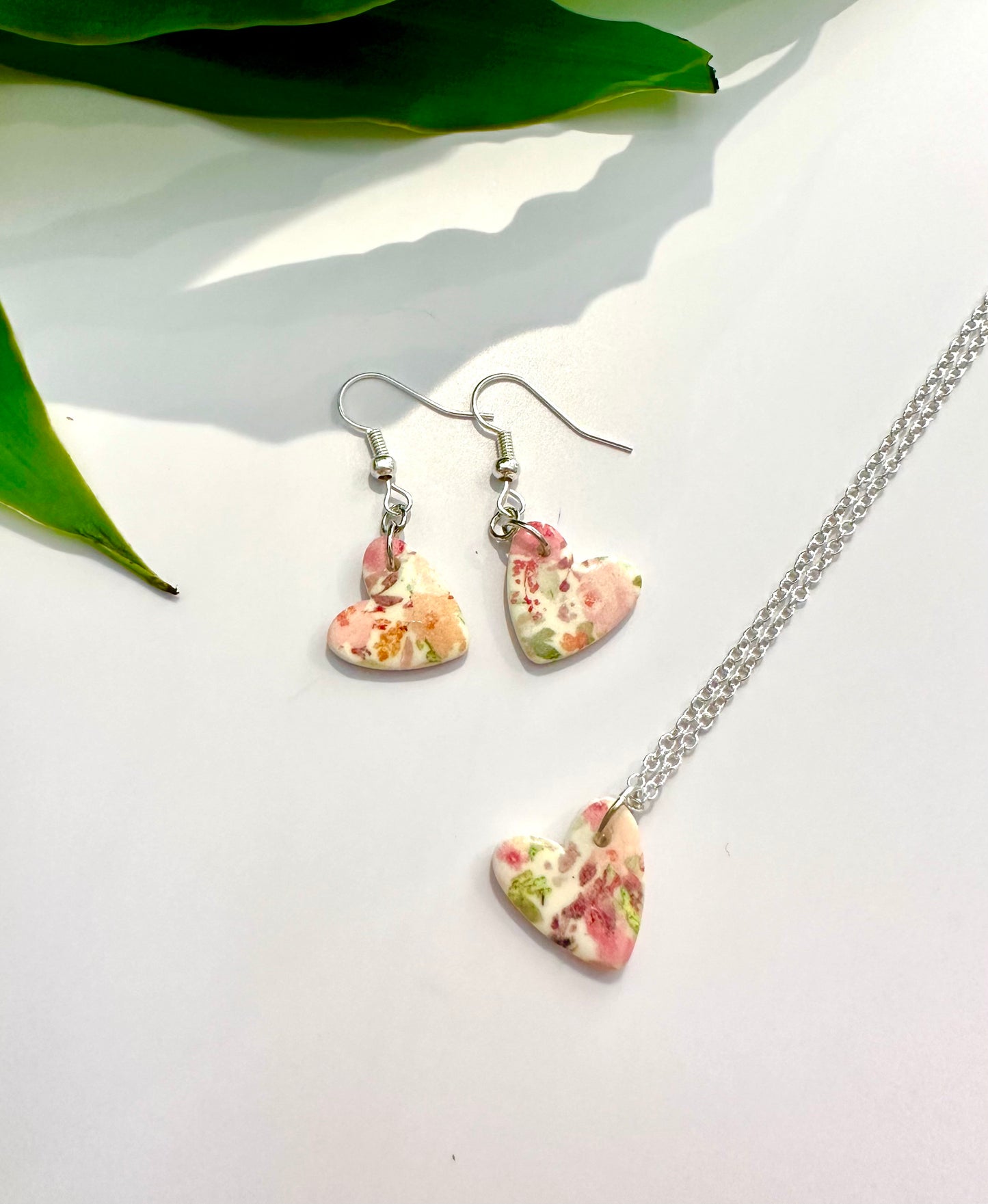 Pink Floral Garden Heart Necklace