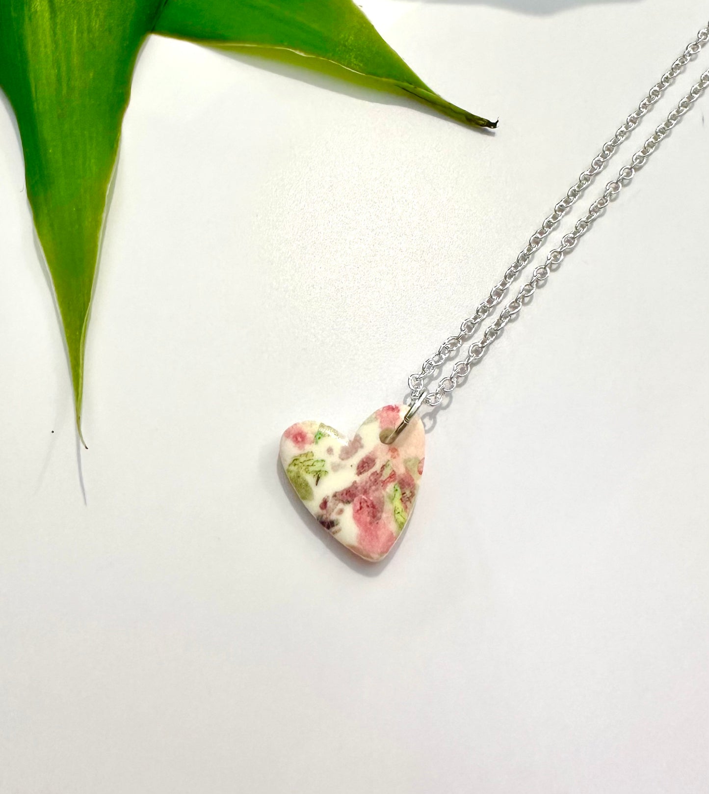 Pink Floral Garden Heart Necklace