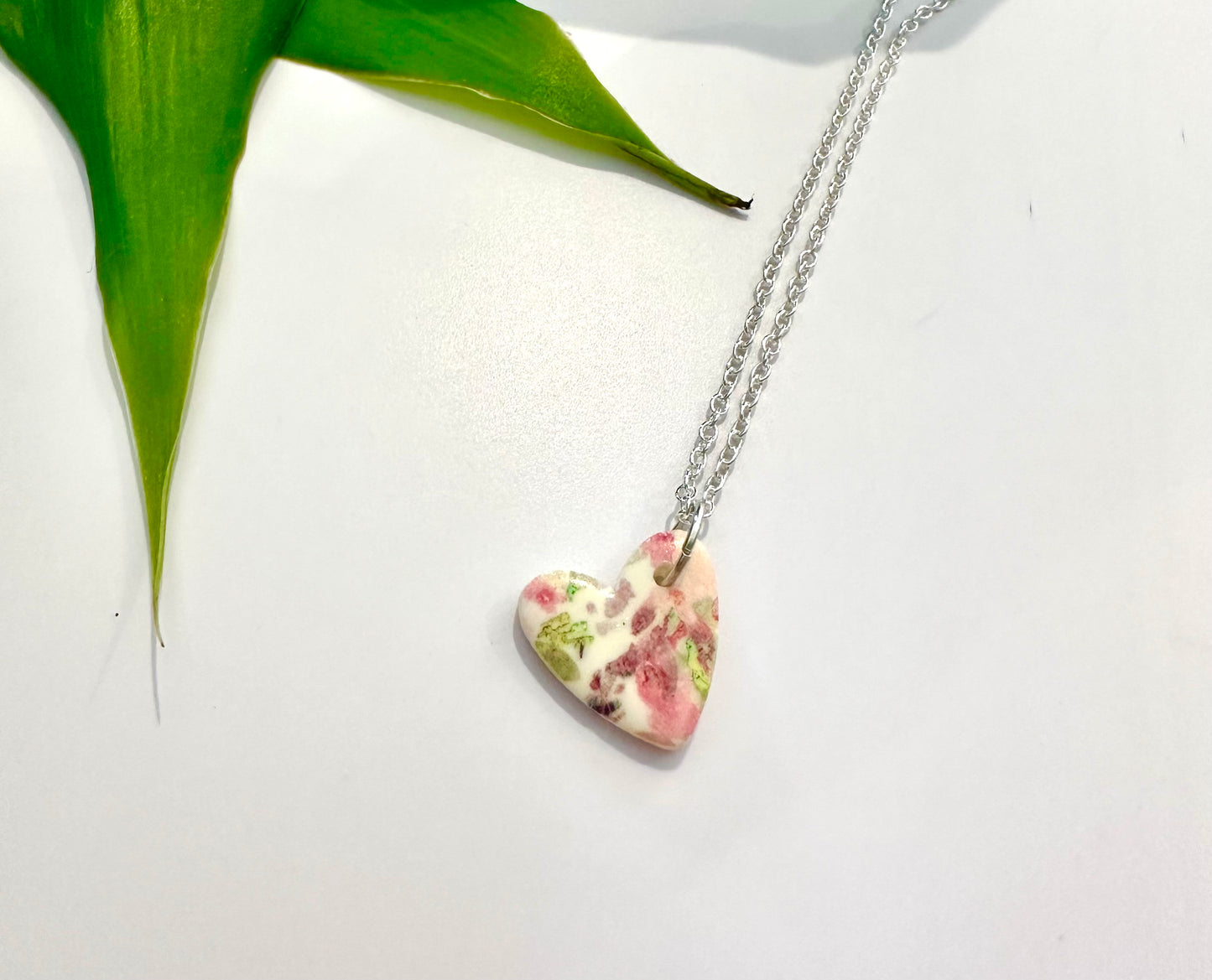 Pink Floral Garden Heart Necklace