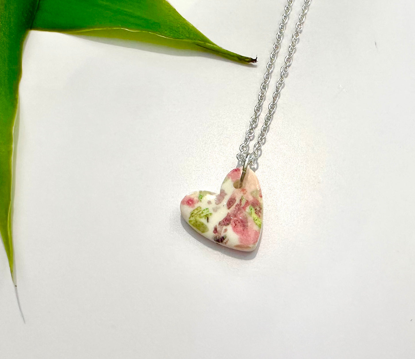 Pink Floral Garden Heart Necklace